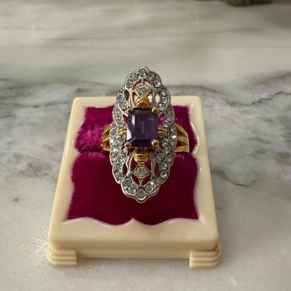 NADRI two tone silver and gold Purple glass Women's Ring